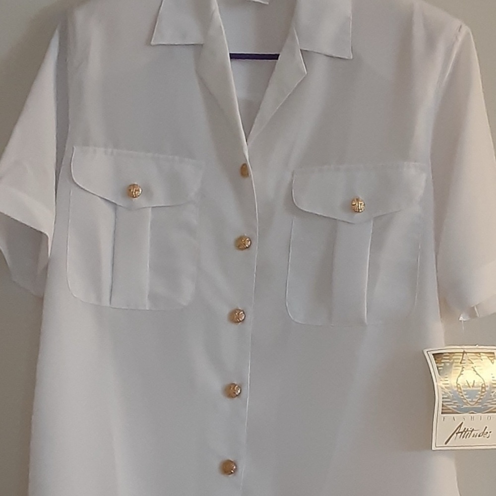 Fashion Attitudes White Button Up Shirt With Gold Buttons Size 10